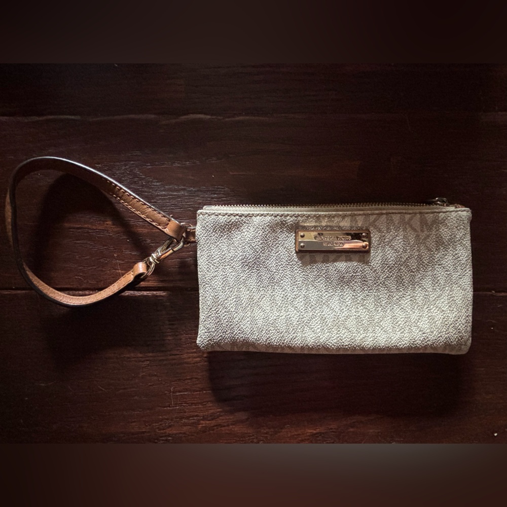 Michael Kors Beige Wristlet with Gold Accents